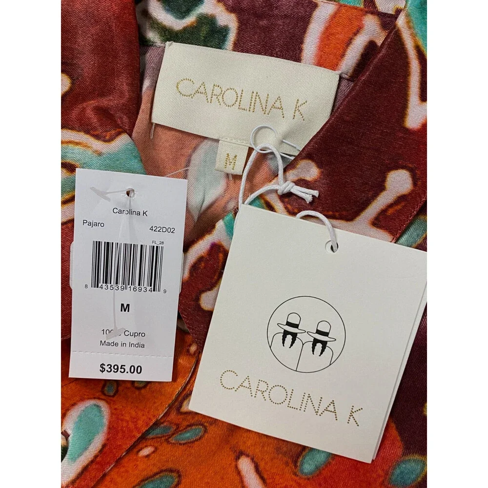 $396 Carolina K Women's Red Collared Long Sleeve Self-Tie Maxi Dress Size M - Picture 4 of 5